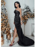 Asymmetrical Satin Glitter Split Maxi Party Dress